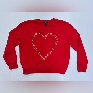 Forever 21 Red Heart Grommet Long Sleeve Size M Sweatshirt Valentine’s Day